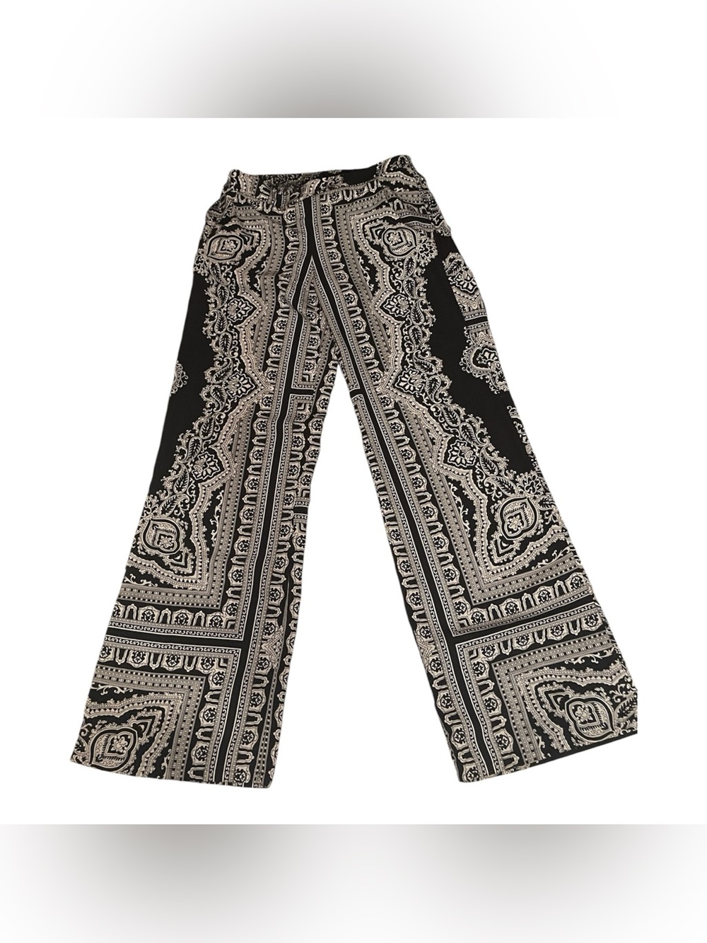I.N. San Francisco Black and Cream Paisley Wide-Leg Pants